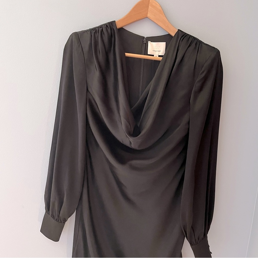 Cinq a Sept Mandy Draped Silk Dress - Black Silk - Picture 6 of 12